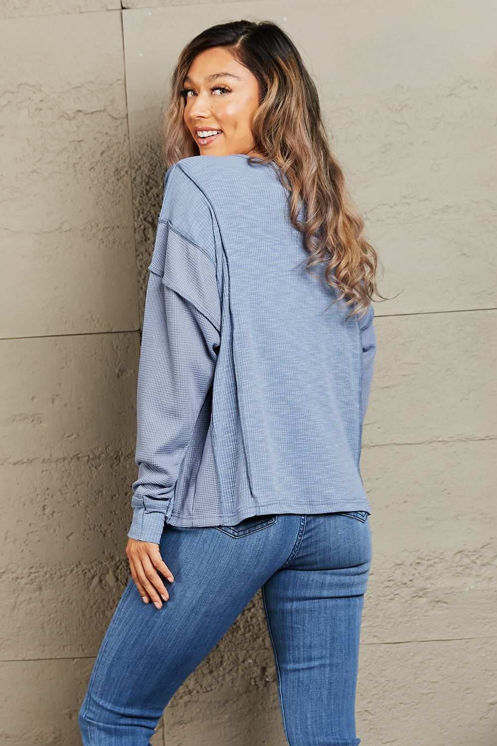 Seams True Blue Oversized Henley Top