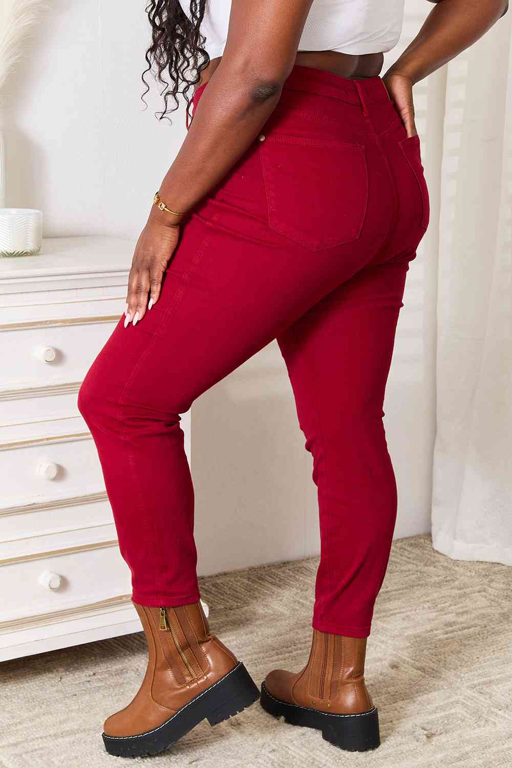 Judy Blue High Waist Tummy Control Skinny Jeans - Holiday Red