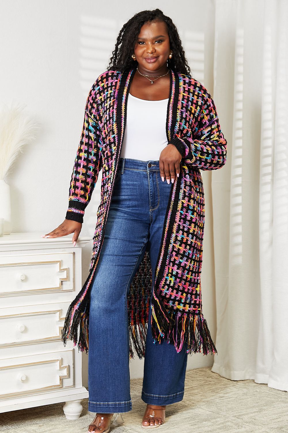 Black Multi Fringe Duster Cardigan