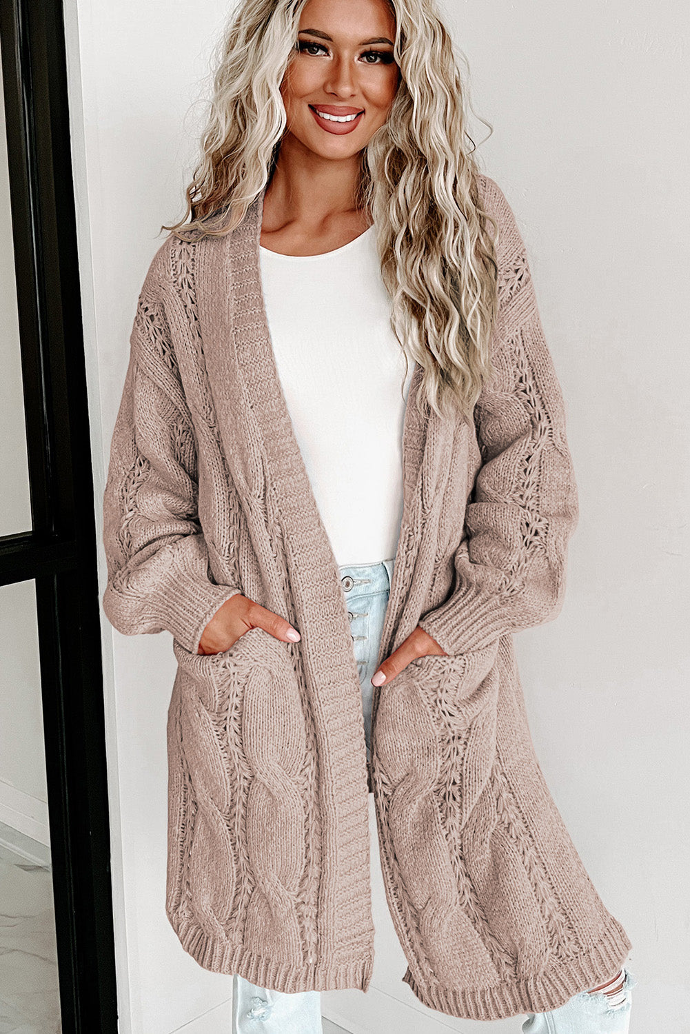 Cable-Knit Cardigan with Pockets - 7 Color Options