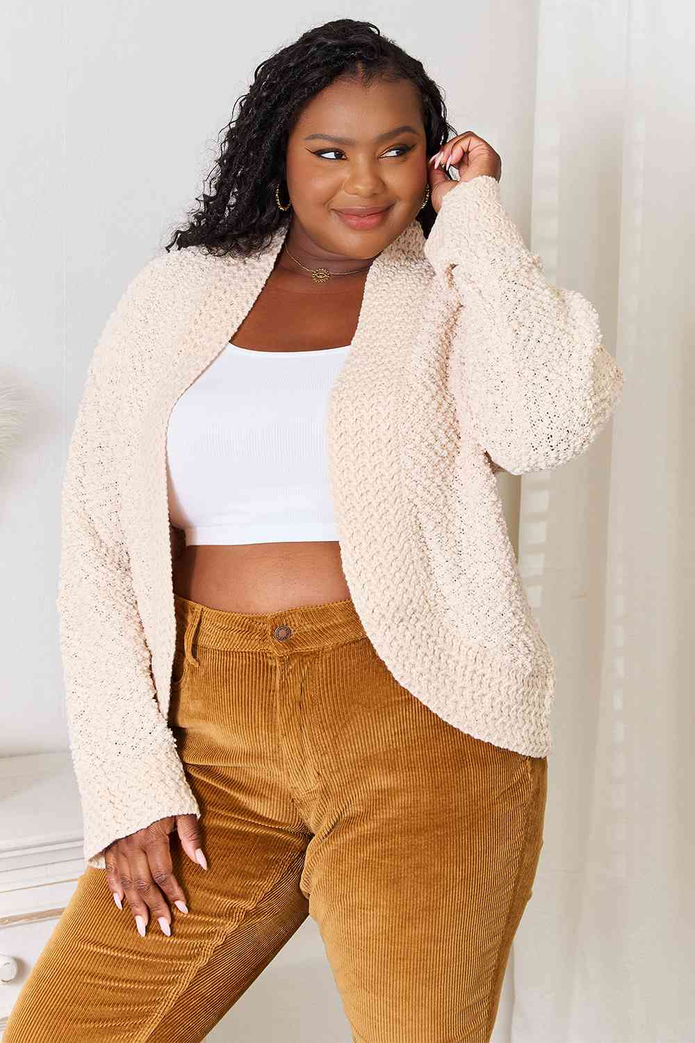 Open Front Knit Cocoon Cardigan in Cream