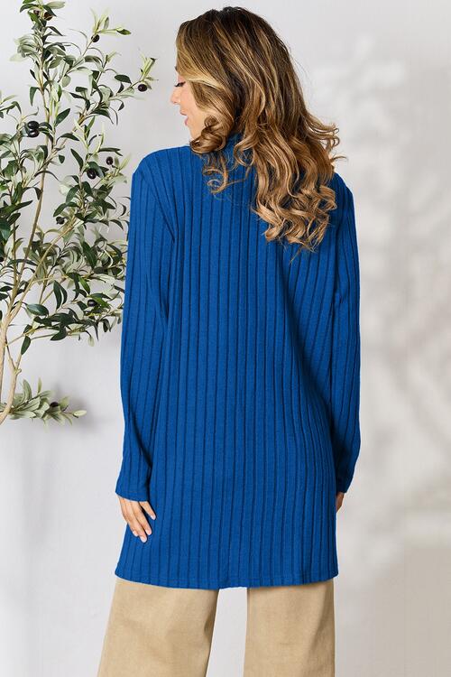 Ribbed Open Front Cardigan with Pockets - 5 Color Options