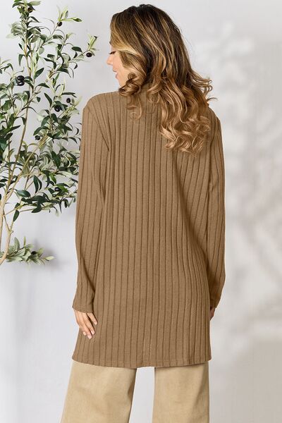 Ribbed Open Front Cardigan with Pockets - 5 Color Options