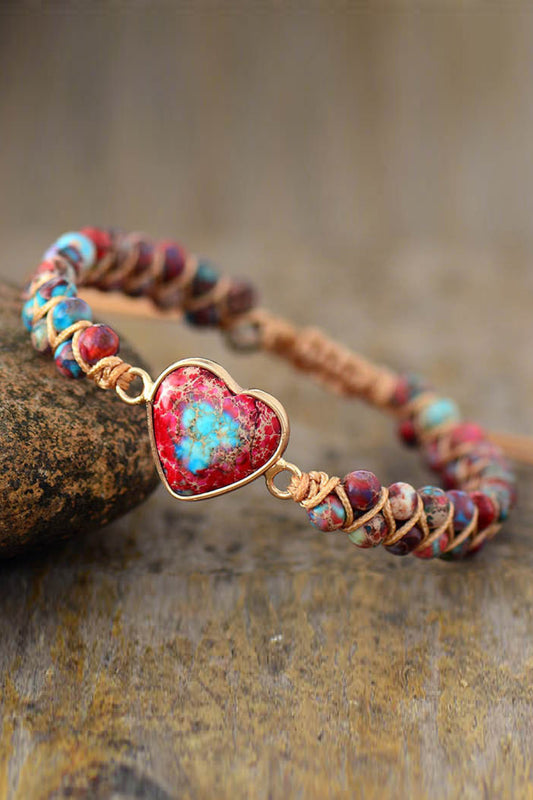 Handmade Heart Shape Natural Stone Bracelet - 7 Color Options