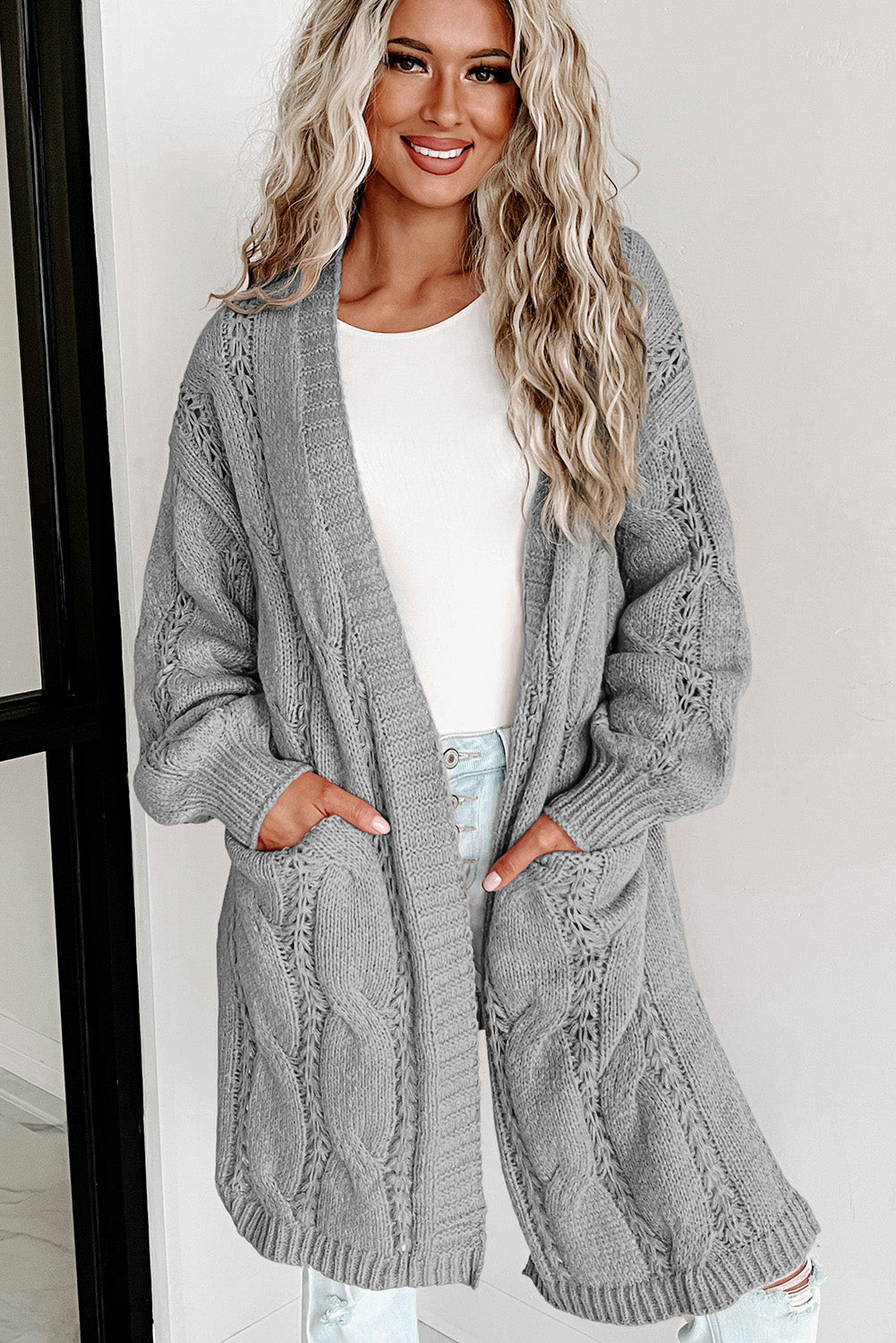 Cable-Knit Cardigan with Pockets - 7 Color Options