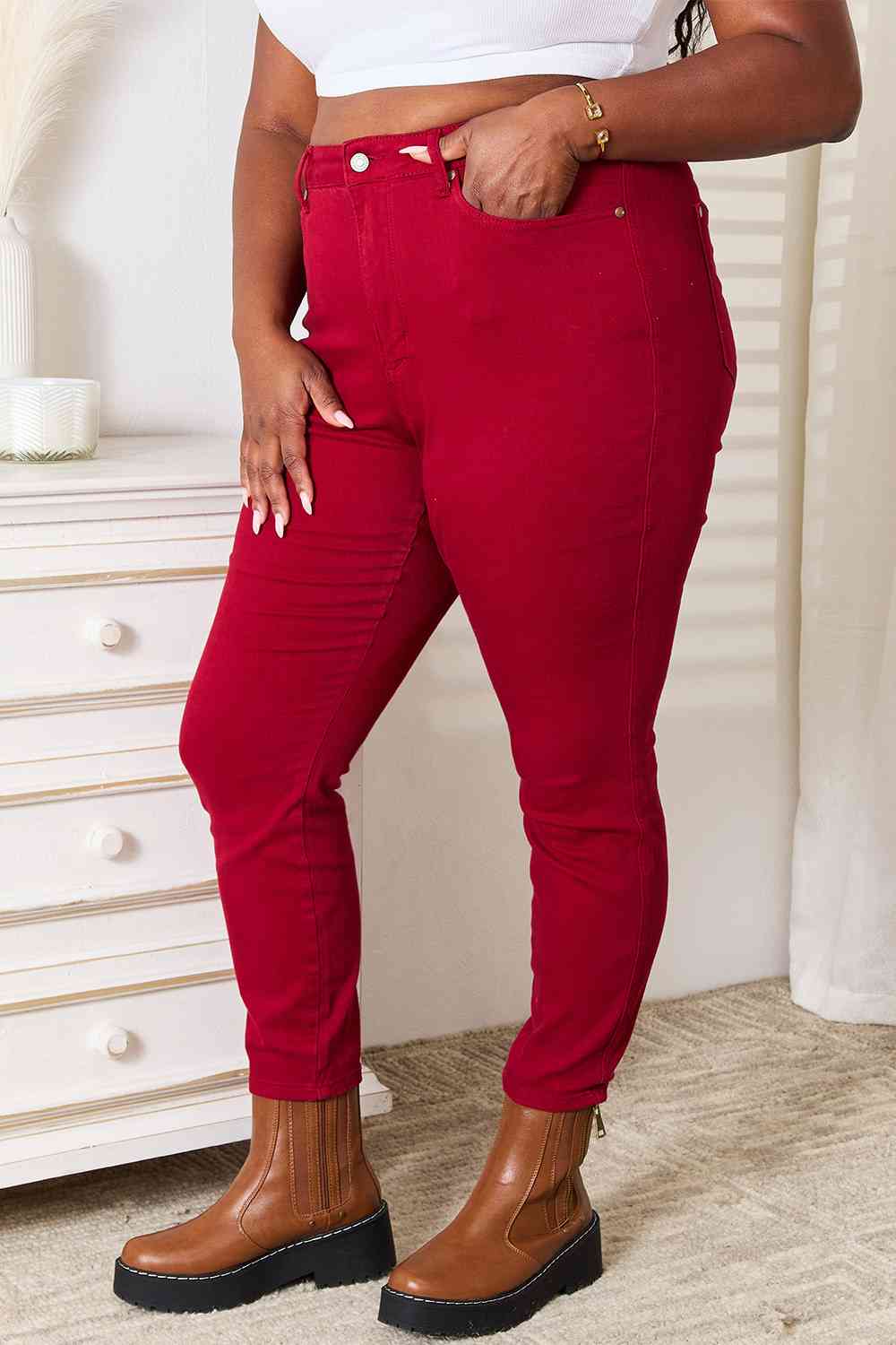 Judy Blue High Waist Tummy Control Skinny Jeans - Holiday Red