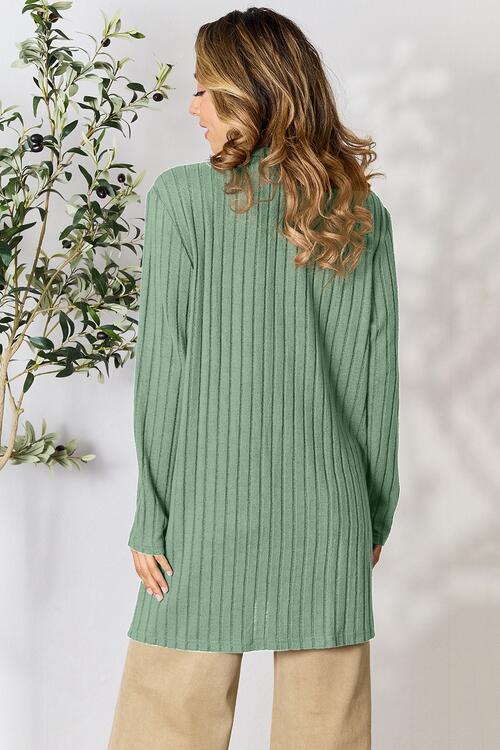 Ribbed Open Front Cardigan with Pockets - 5 Color Options