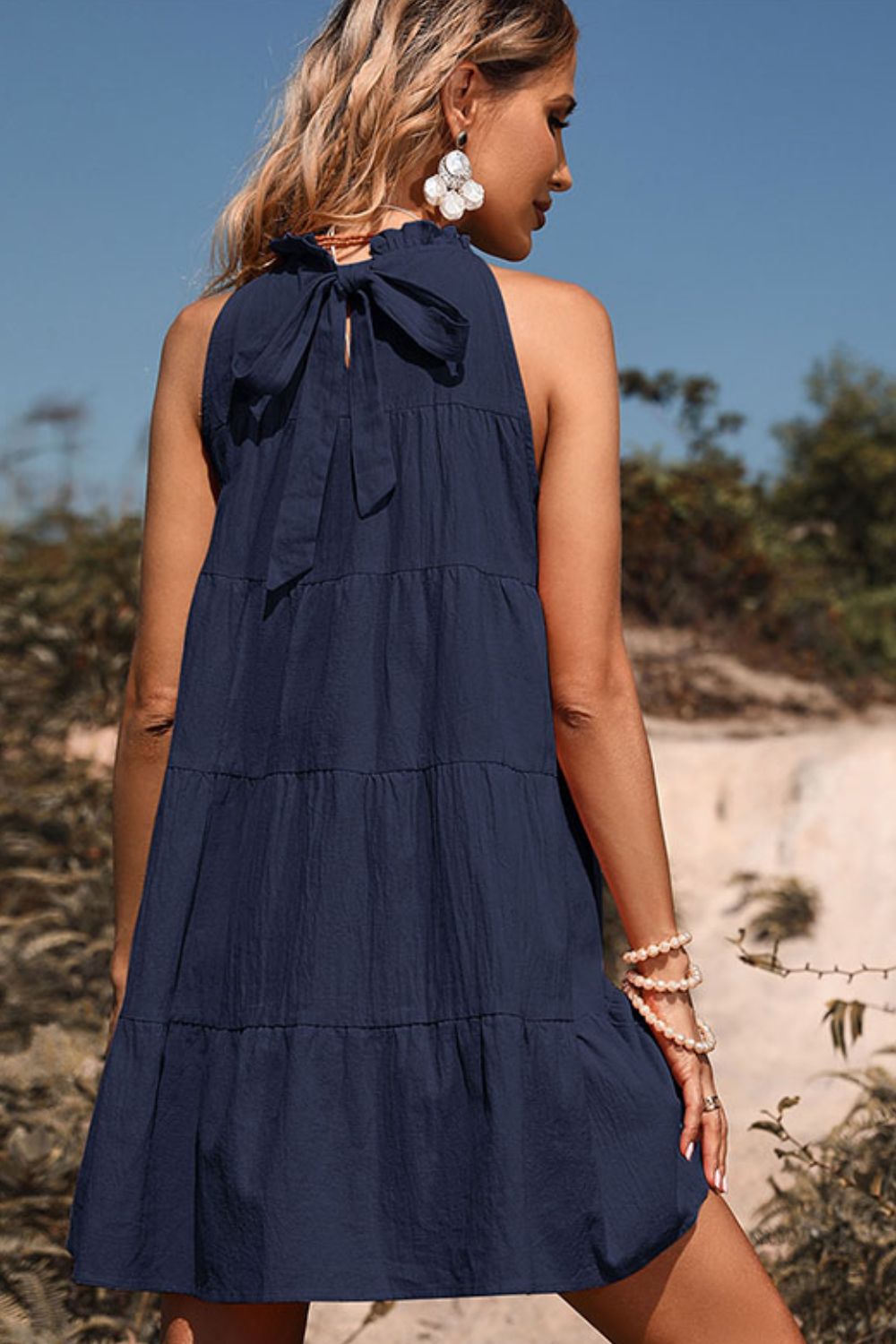 Tie Back Sleeveless Tiered Dress - 4 Color Options