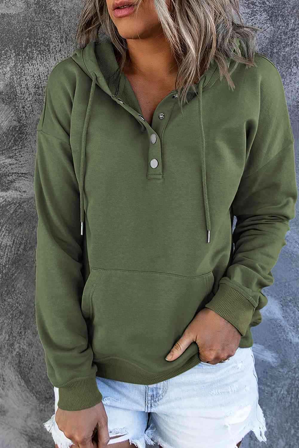 Snap Placket Soft Hoodie - 9 Color Options