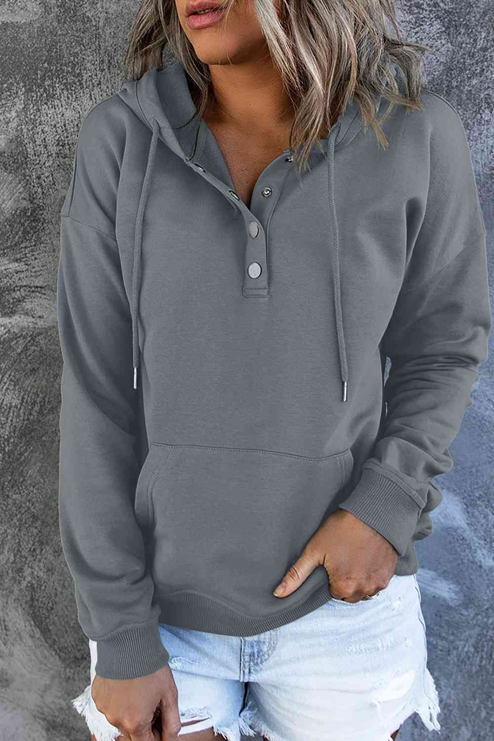 Snap Placket Soft Hoodie - 9 Color Options