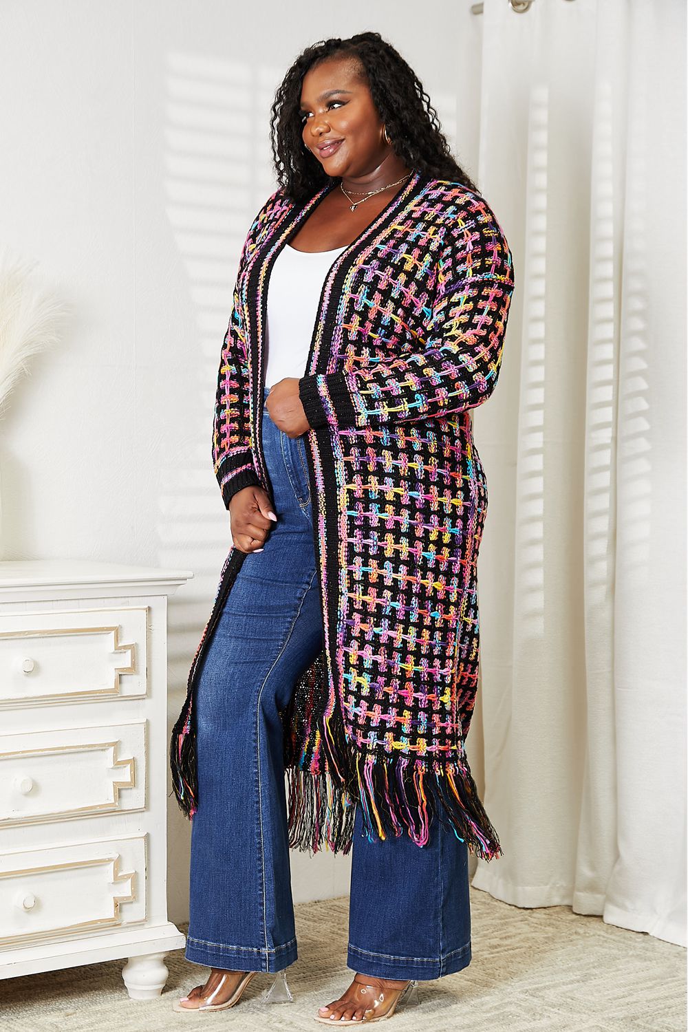 Black Multi Fringe Duster Cardigan