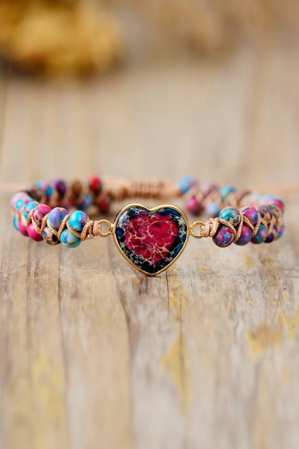 Handmade Heart Shape Natural Stone Bracelet - 7 Color Options