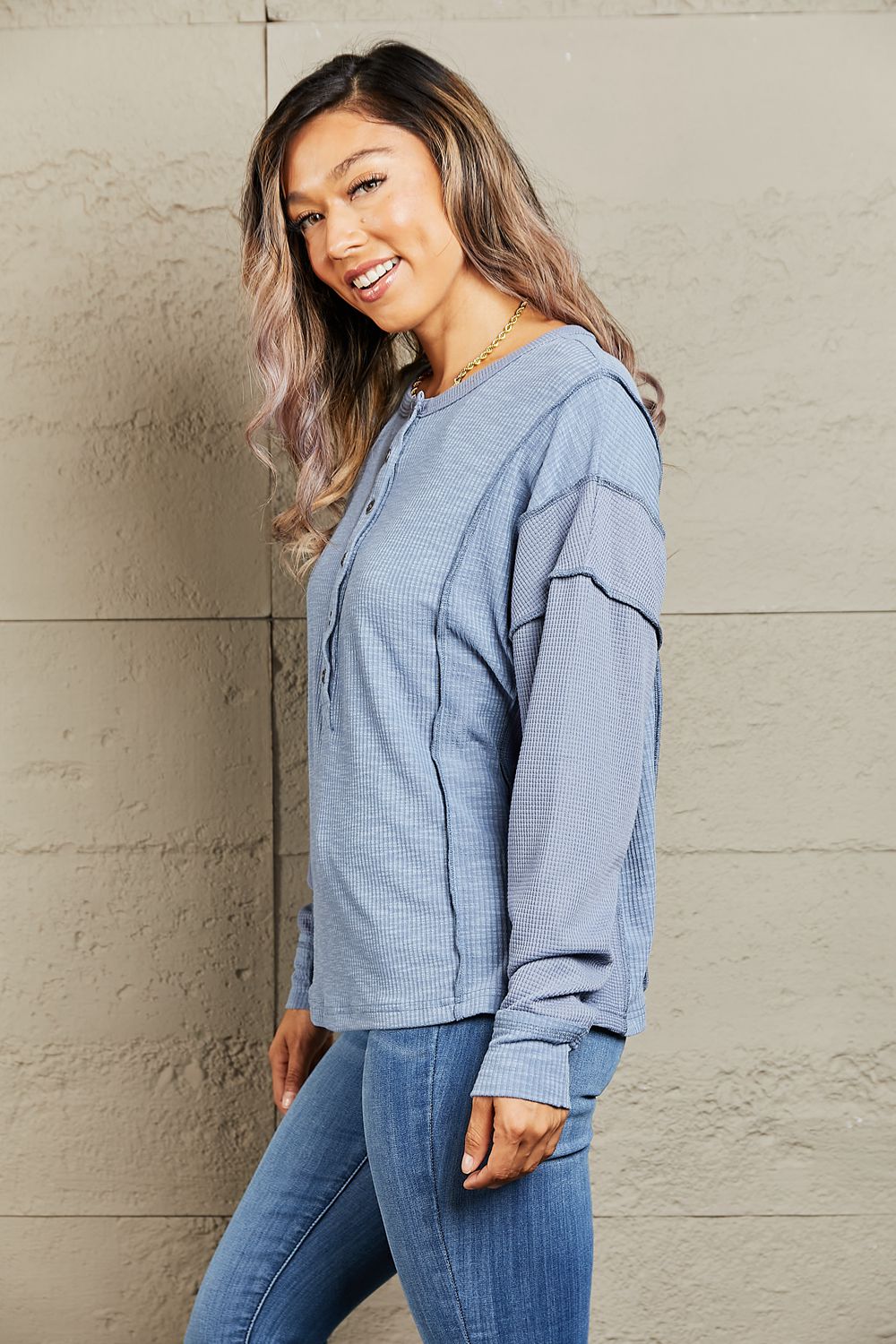 Seams True Blue Oversized Henley Top