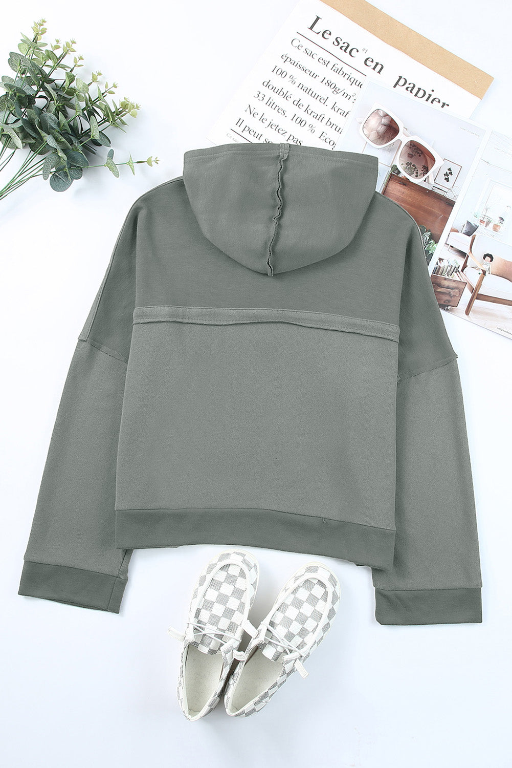 Button Placket Dropped Shoulder Hoodie - 12 Color Options