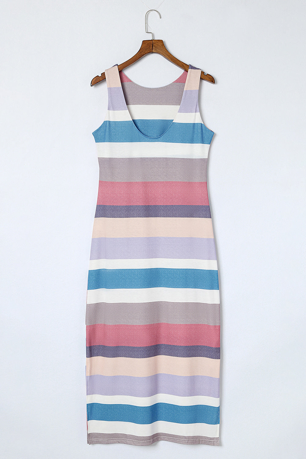 Effortless Side Slit Maxi Dress - Multicolor Stripe