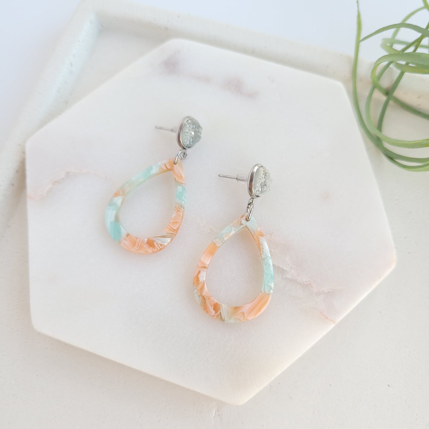 Creamsicle & Sky Druzy Acetate Earrings