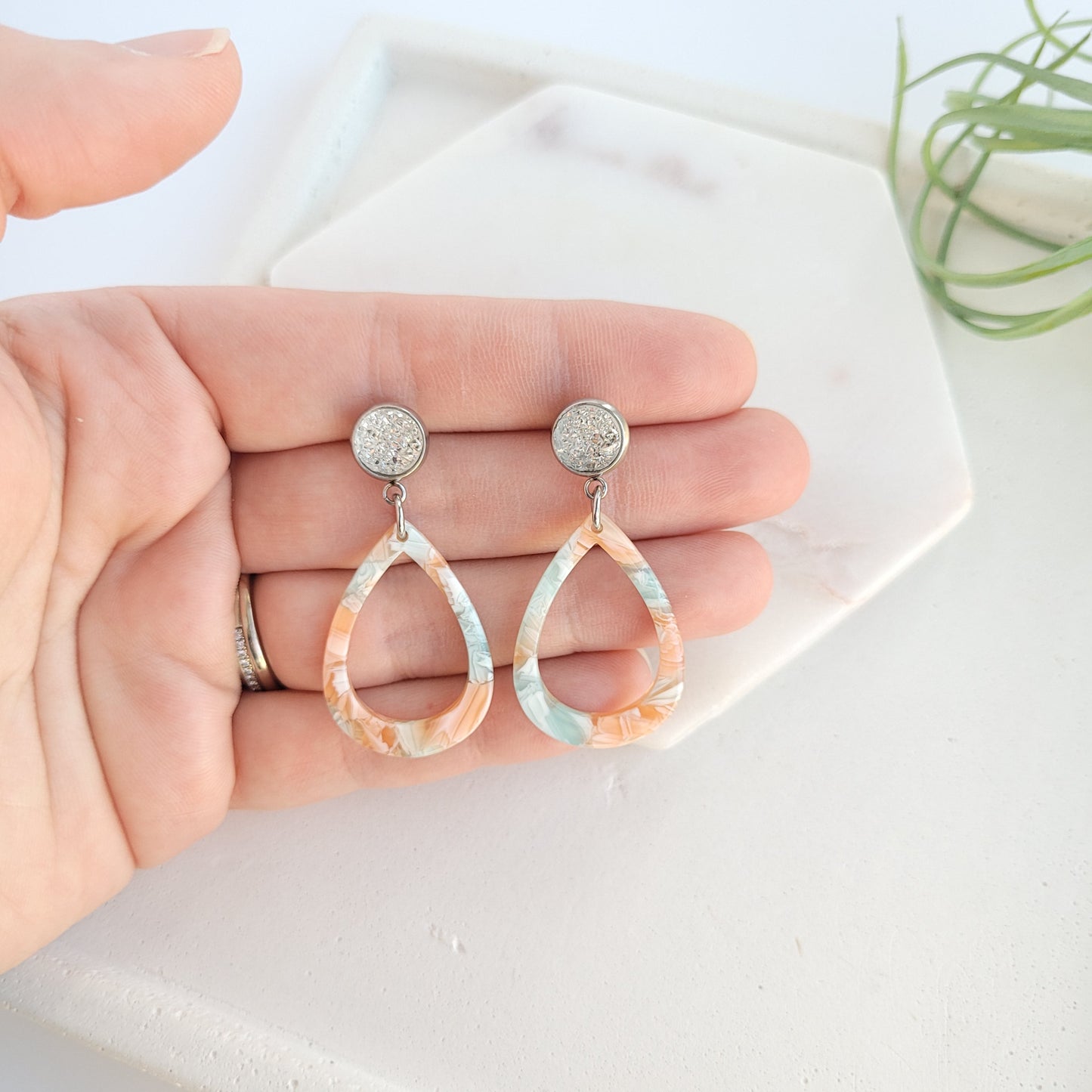 Creamsicle & Sky Druzy Acetate Earrings