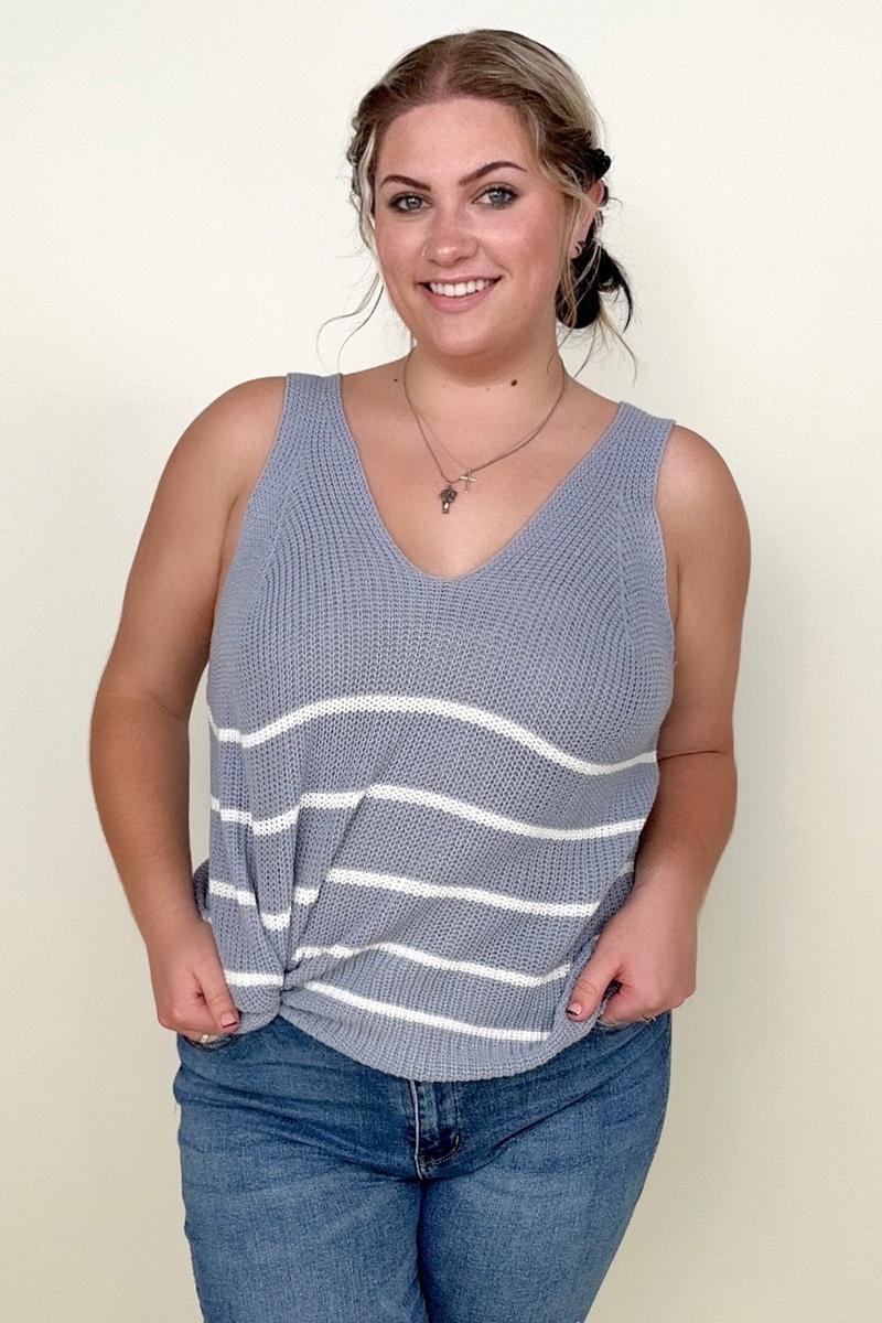 Sleeveless V-Neck Striped Sweater Tank